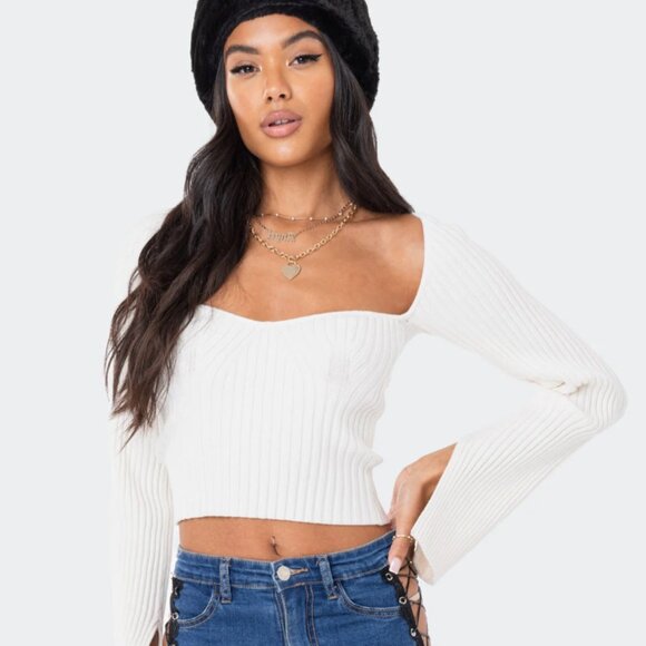 Edikted Tops - Robbie Sweetheart Knitted Top from EDIKTED